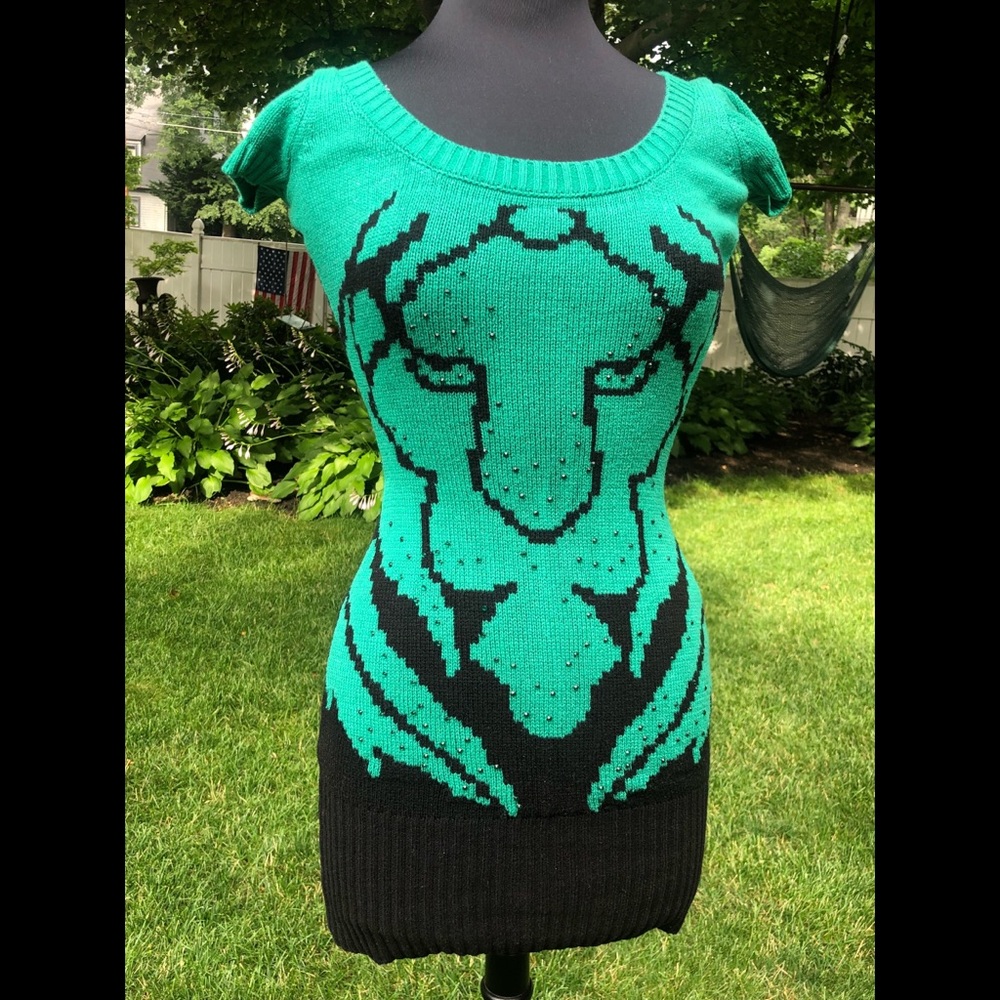 Black and green lion dress with crystals NWOT